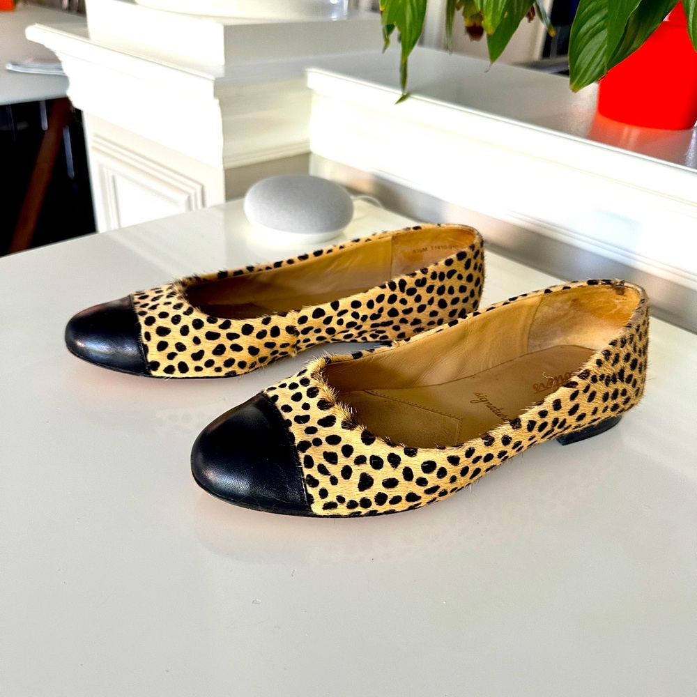 Trotters Pony hair Leather leopard ballet flats sz 8.5